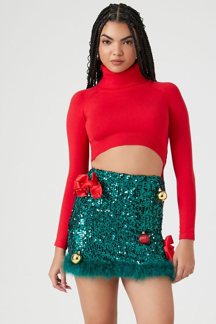 Christmas Bow & Ornament Sequin Mini Skirt | Forever 21
