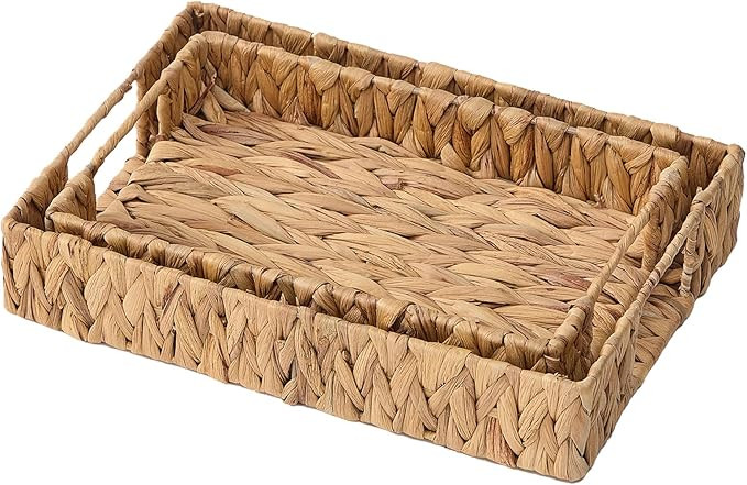 Hand-Weaving Wicker Serving Tray with Handle, Natural Grass Weaving for Storage or Decoration, Se... | Amazon (US)