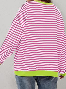 Eytino Women Plus Size Sweatshirt Striped Color Block Crew Neck Pullover Tops Long Sleeve Casual ... | Amazon (US)