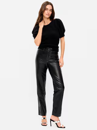 High-Waisted Faux-Leather Pixie Straight Pants | Old Navy (US)