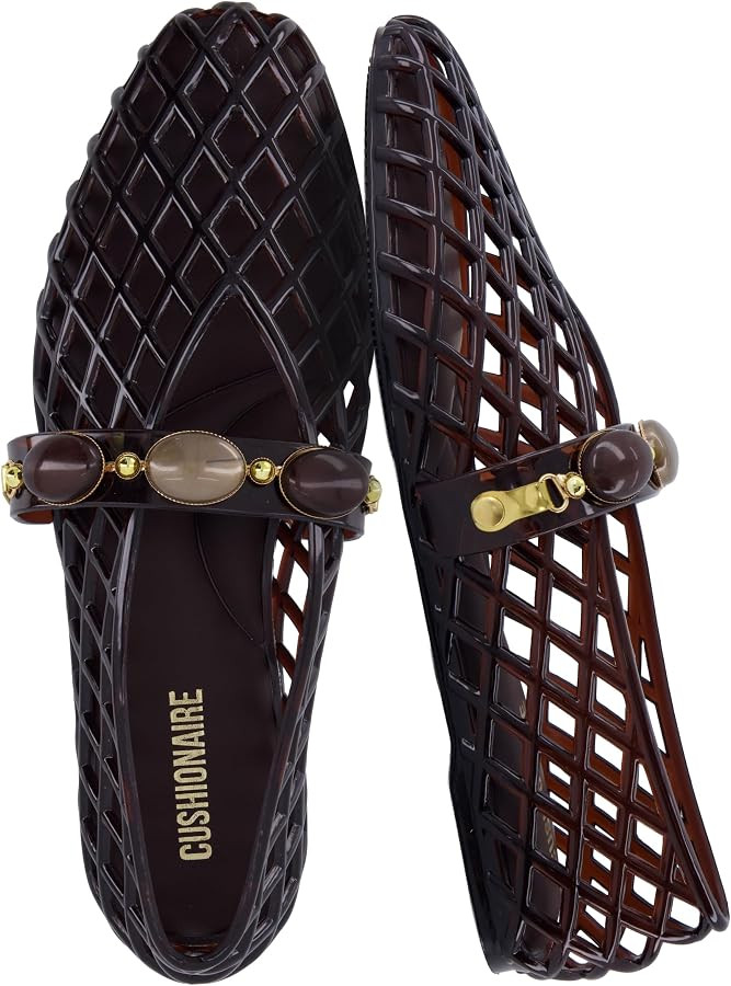 CUSHIONAIRE Sugar Jelly Flats for Women, Embellished Vamp Strap Jelly Shoes | Amazon (US)