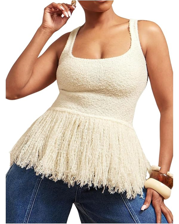 SOLY HUX Women's Fringe Knit Tank Tops Scoop Neck Sleeveless Summer Vacation Going Out Top | Amazon (US)