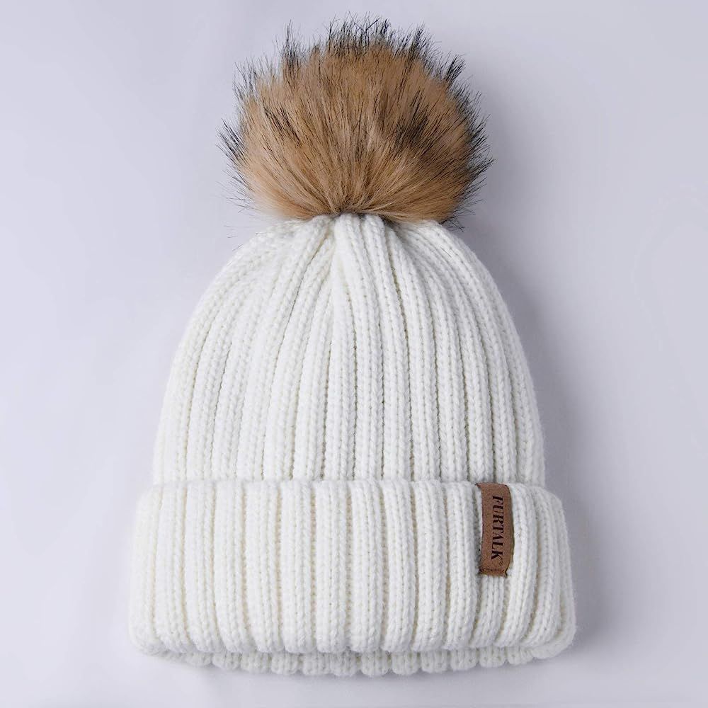 FURTALK Womens Winter Knitted Beanie Hat with Faux Fur Pom Warm Knit Skull Cap Beanie for Women | Amazon (US)