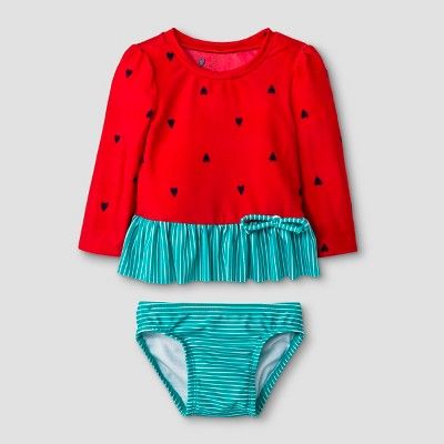 Baby Girls' Long Sleeve Watermelon Rash Guard Set - Cat & Jack™ Red | Target