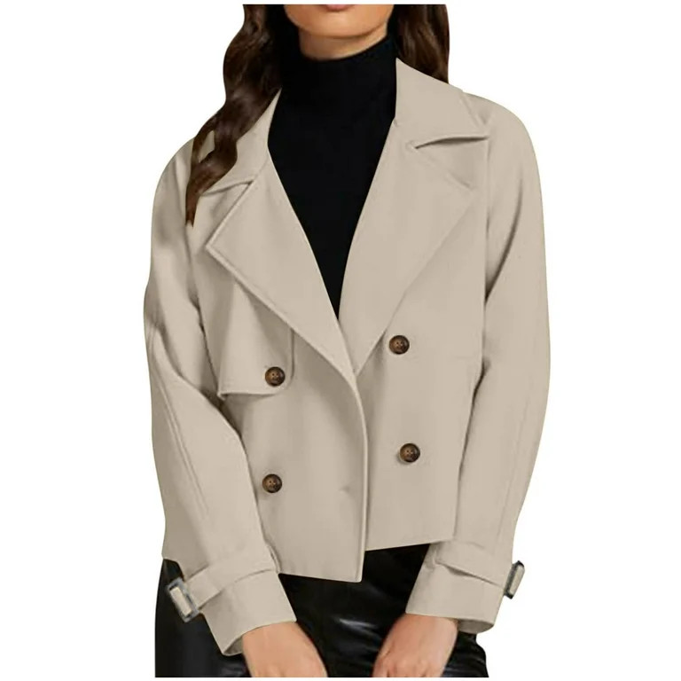 HomeGardon Womens Jackets Clearance! Cropped Trench Coat for Women Long Sleeve Double Breasted No... | Walmart (US)