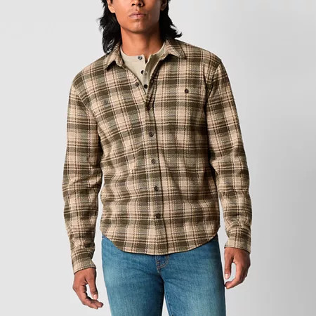 mutual weave Mens Regular Fit Long Sleeve Plaid Button-Down Shirt, Large, Gray | JCPenney
