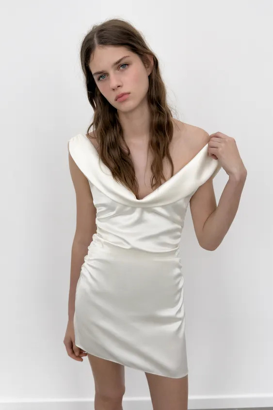 SATIN MINI DRESS WITH GATHERED DETAIL | Zara UK