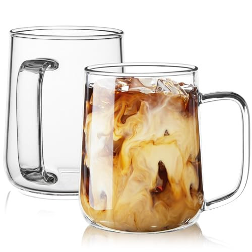 ZMZKKLL Glass Coffee Mugs, 16 oz Glass Coffee Cups Set of 2, Clear Borosilicate Glass Mugs with Handles for Cappuccino, Tea, Latte, Hot/Cold Beverages, Wine, Americano | Amazon (US)