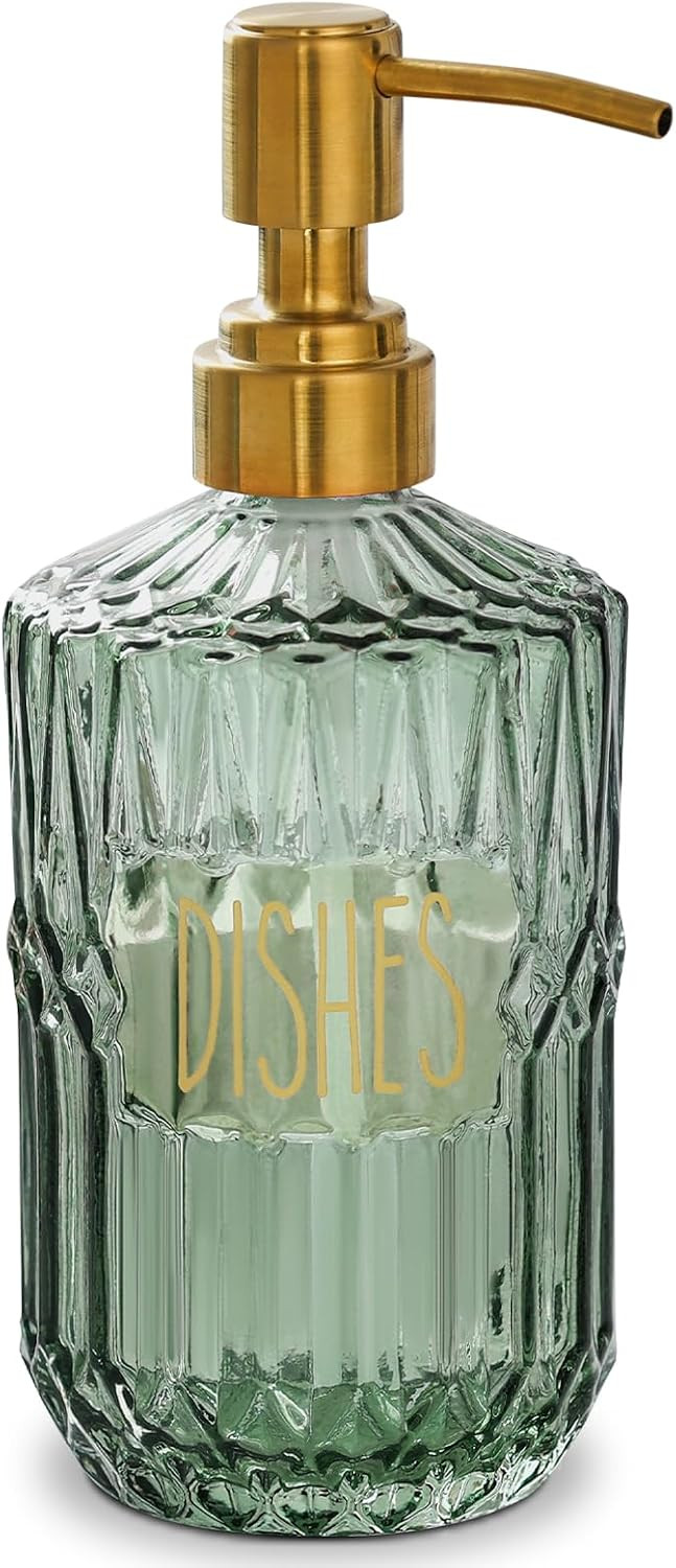 Sage Green Glass Dish Soap Dispenser for Kitchen,15 oz Gold Pump Bottle | Amazon (US)