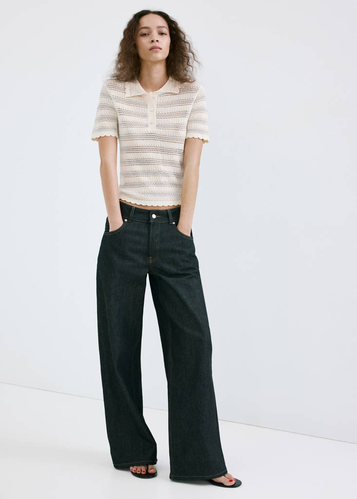Striped knit sweater with lace accents ecru - Woman - M - MANGO | Mango (US/MX/AU)