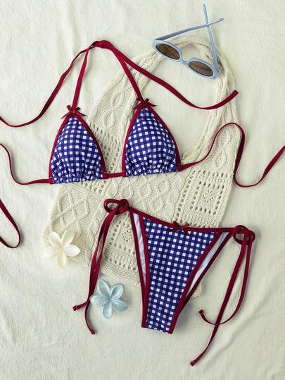 2pcs/Set Women's Cute Energetic Fashion Cruise Party Tie-Up Beach Swimwear Bikini Set For Vacatio... | SHEIN