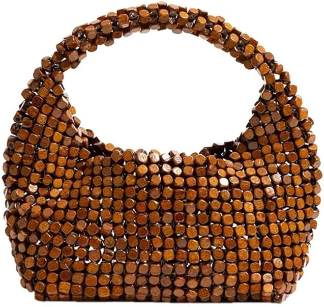 Wooden Beaded Clutch Purses Women Handmade Crescent Shoulder Handbags Small Beaded Hobo Tote Vint... | Amazon (US)