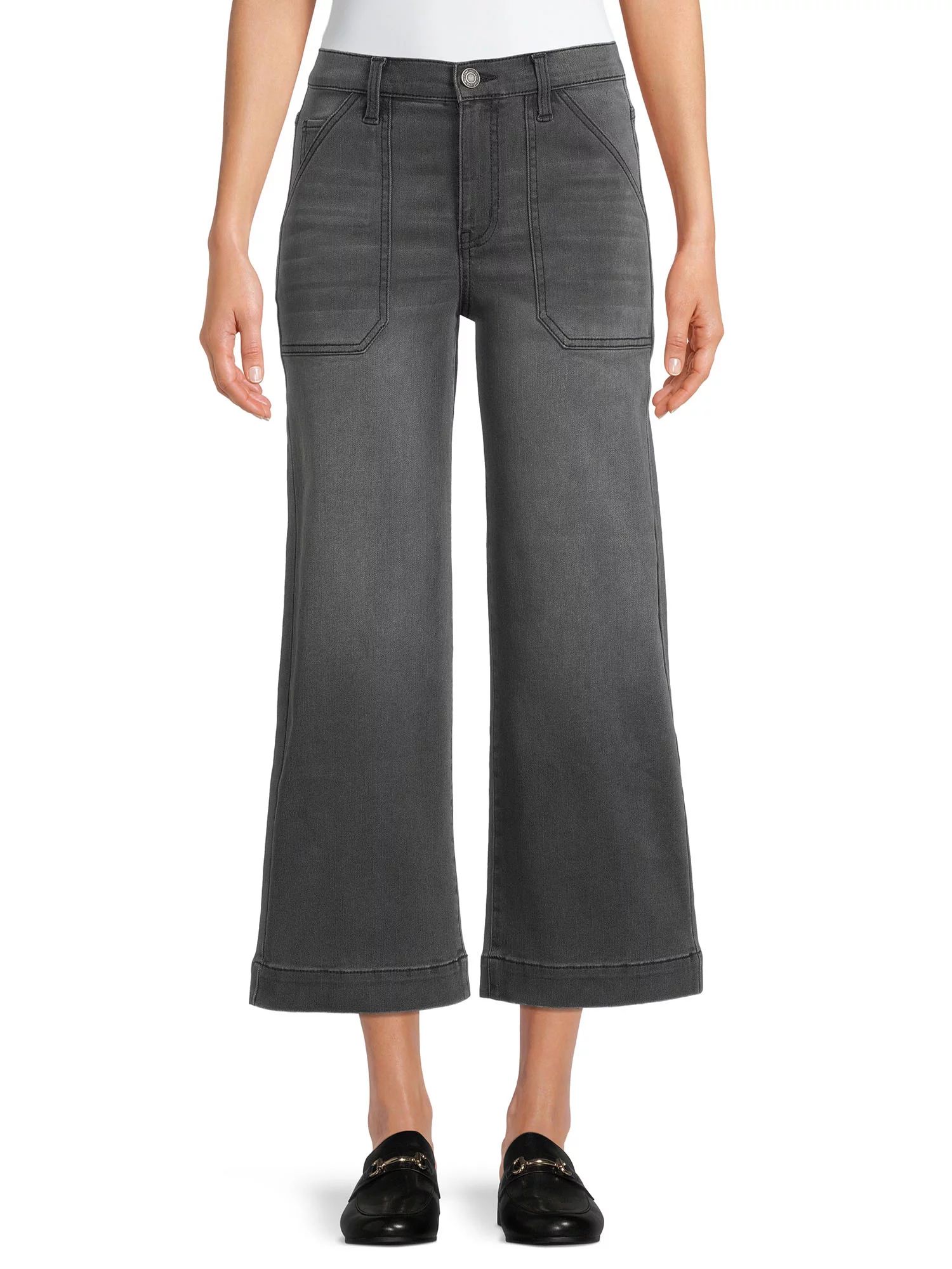 Time and Tru Women's High Rise Wide Leg Cropped Jeans - Walmart.com | Walmart (US)