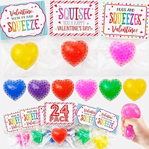 Valentines Day Gifts for Kids- 24 Pack Valentines Cards with Heart Water Beads Balls- Fidget Toys... | Amazon (US)