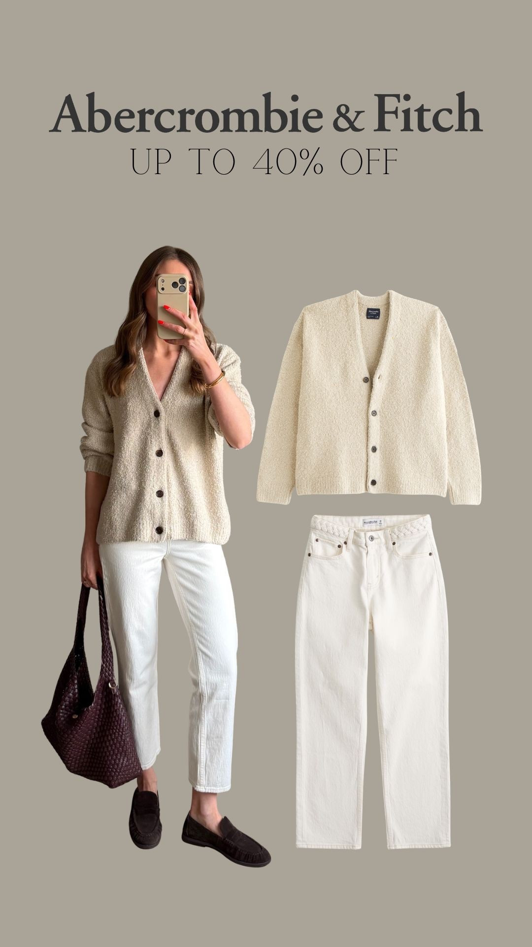 Abercrombie promo weekend, up to 40% off and use: AFEMILY for an extra 15% off
XS reg in the cardigan
25 long in the jeans 
