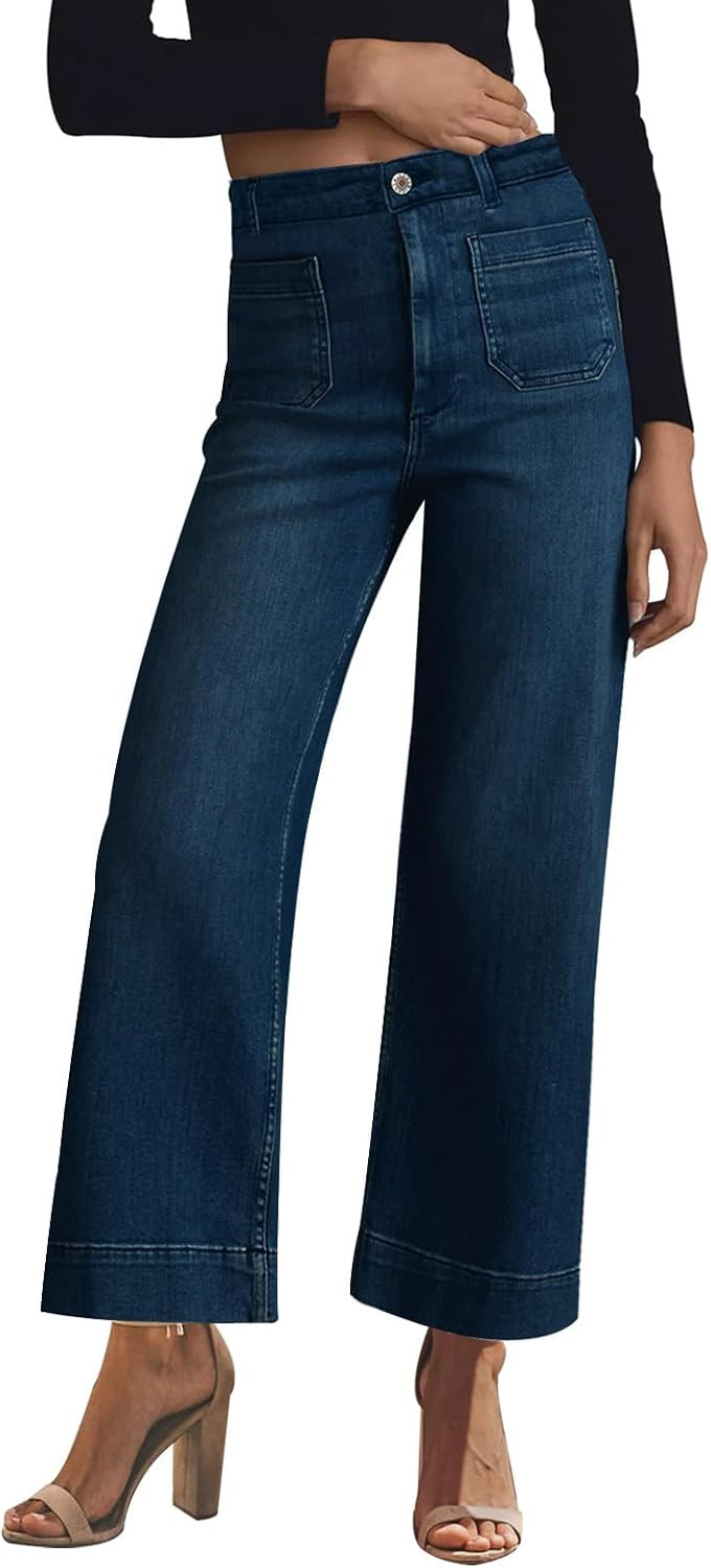 KUNMI Women's Wide Leg Jeans High Waisted Straight Leg Stretchy Denim Pants with Pockets | Amazon (US)