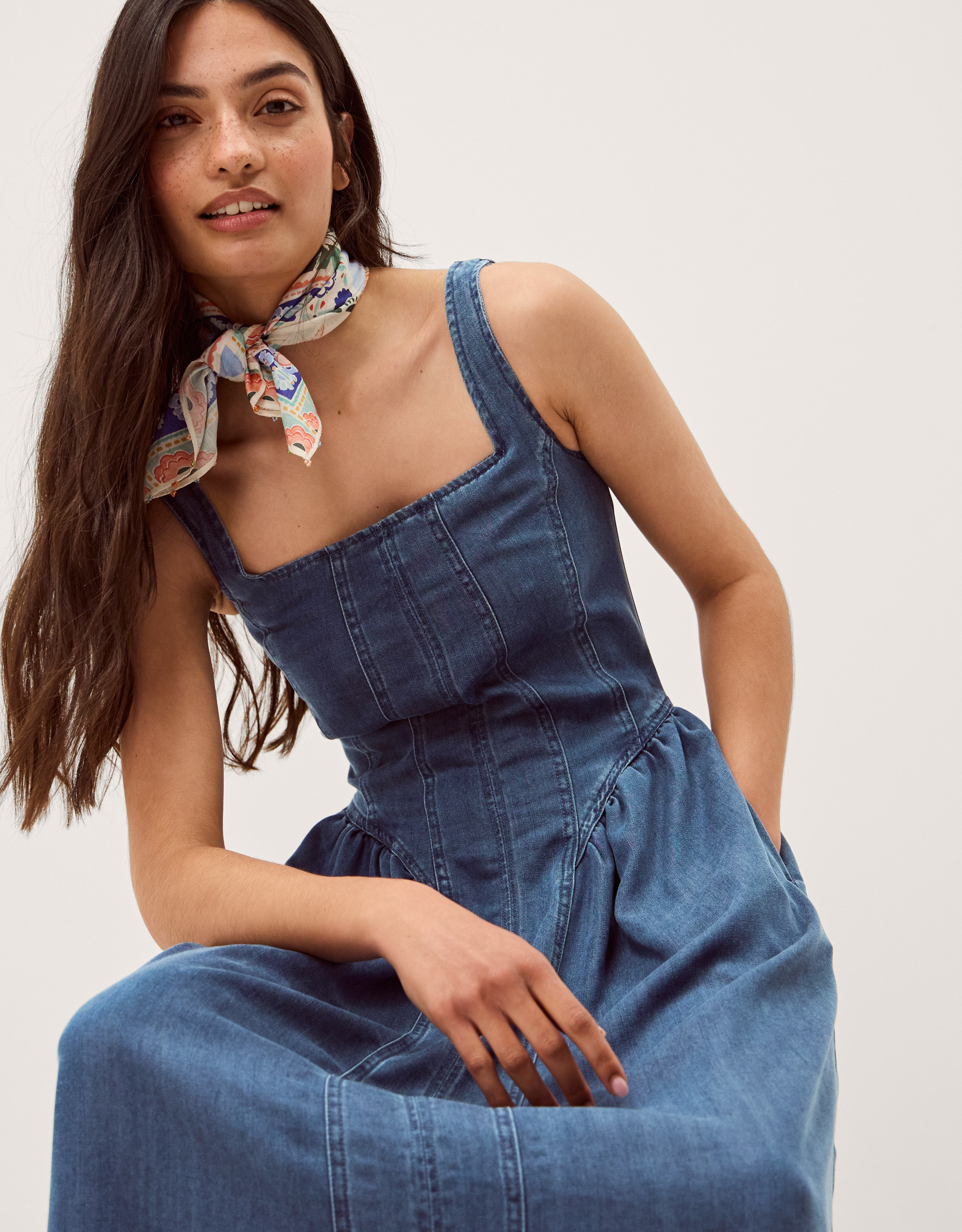 Delia Square Neck Denim Midi Dress Blue | Monsoon (UK)