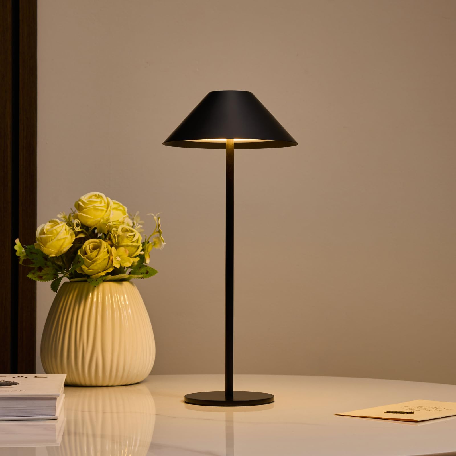 Bojim Cordless Table Lamp, Portable Battery Operated LED Lamp, 3 Color Stepless Dimming Touch Lamp, for Bedroom/Living Room/Patio Waterproof Black Table Lamp | Amazon (US)