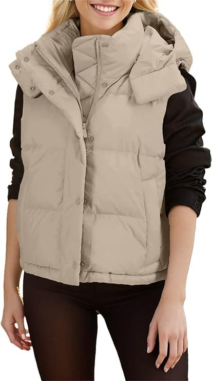 Imily Bela Womens Quilted Puffer Vest Hooded Winter Casual Stand Collar Puffer Gilet Vest With Po... | Amazon (US)