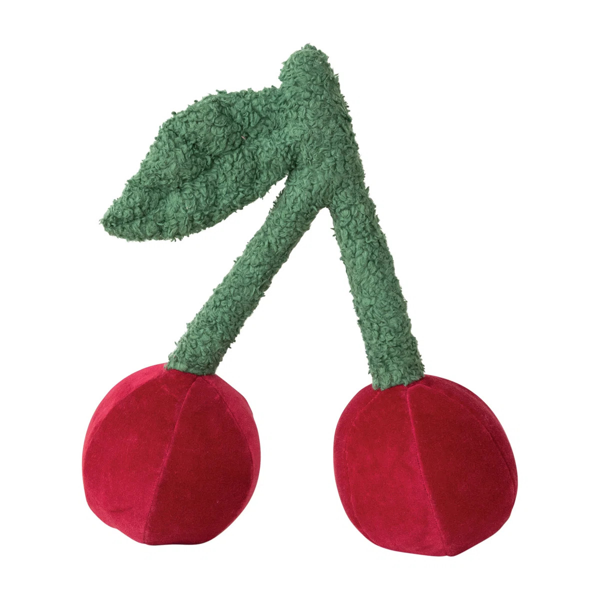 Cotton Velvet Cherry Shaped Pillow With Faux Sherpa Stem, Red And Green | Wayfair North America