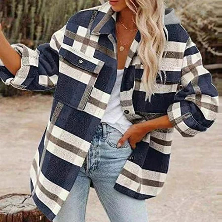 flannel jacket women Plaid Shackets for Women - Women s Casual Flannel Wool Blend Shacket Jackets Button Front Brushed Shirt Coats flannel shacket | Walmart (US)