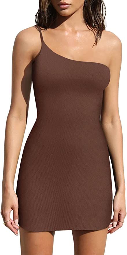 REORIA Women’s Summer Sexy One Shoulder Sleeveless Backless Slip Y2K Bodycon Mini Dresses | Amazon (US)