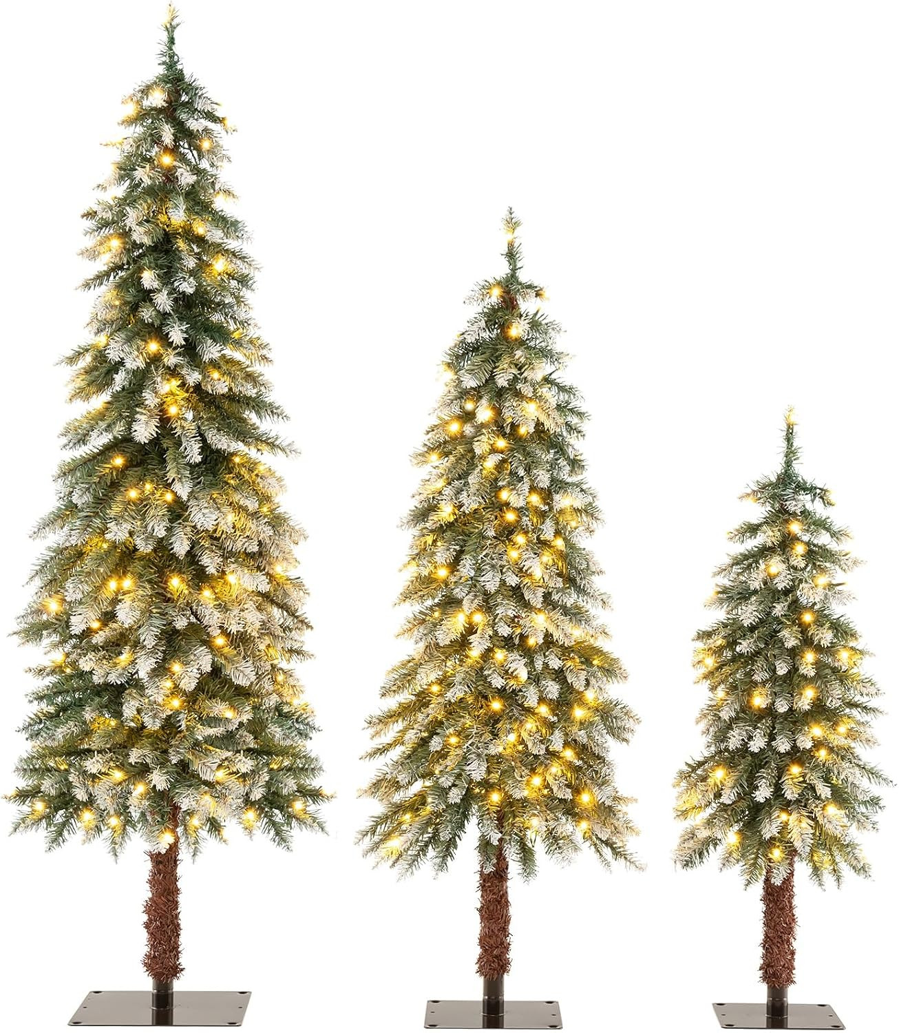 GOFLAME Set of 3 Prelit Christmas Tree, Pencil Artificial Christmas Tree 3Ft, 4Ft and 5Ft with Warm White LED Lights, Slim Christmas Trees with Snowy Leaves, Xmas Decoration Tree for Home Office Party | Amazon (US)