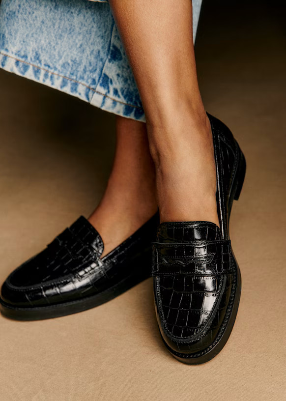 Andrea Loafers - Black Crocodile Print - Bovine leather - Sézane | Sezane Paris - US