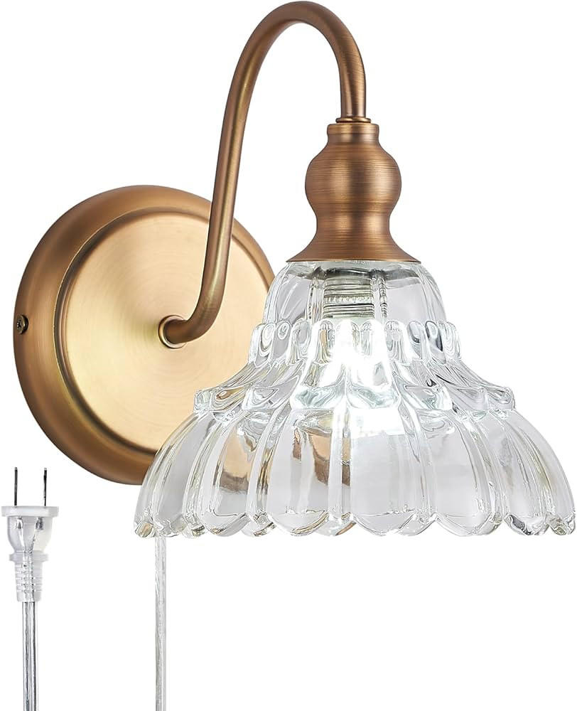 Modern Plug in Wall Sconces Brass Vintage Wall Light Fixtures Antique Vanity Lights for Fireplace... | Amazon (US)