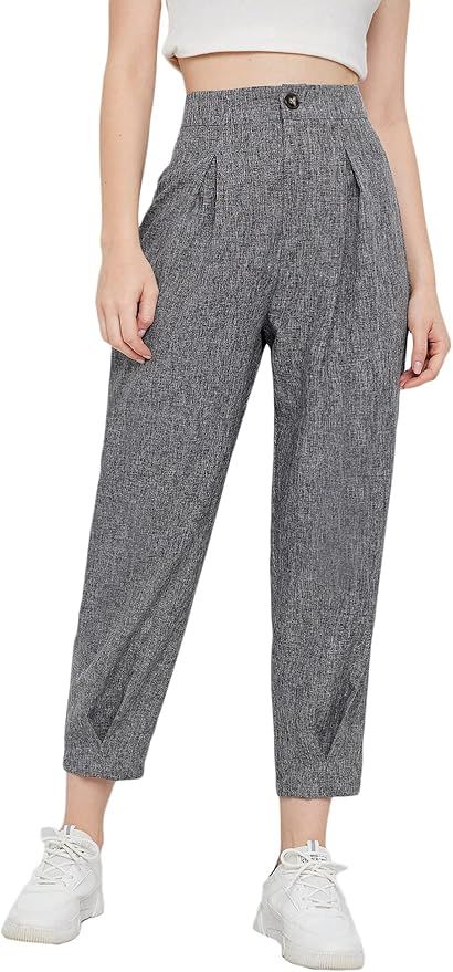 Milumia Women's High Waisted Fold Pleated Crop Pants Marled Knit Tapered Pants | Amazon (US)