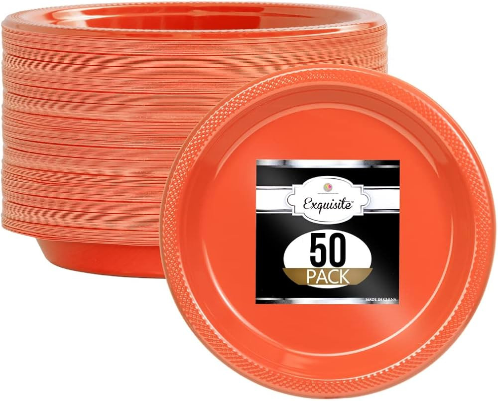 Exquisite 9" Orange Plastic Plates (50) | Amazon (US)