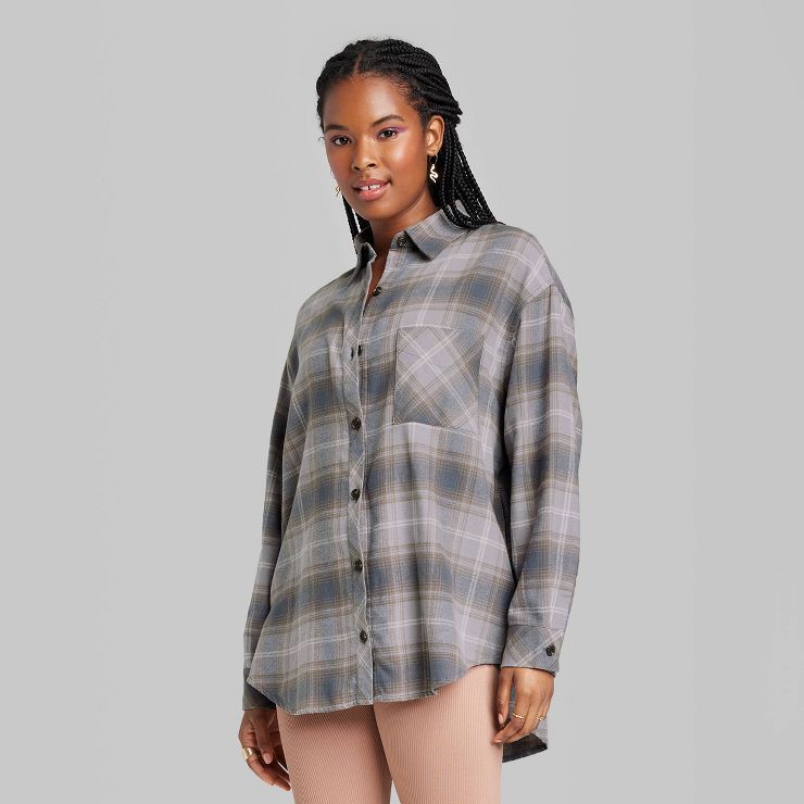 Women's Long Sleeve Hi-Low Oversized Flannel Shirt - Wild Fable™ | Target