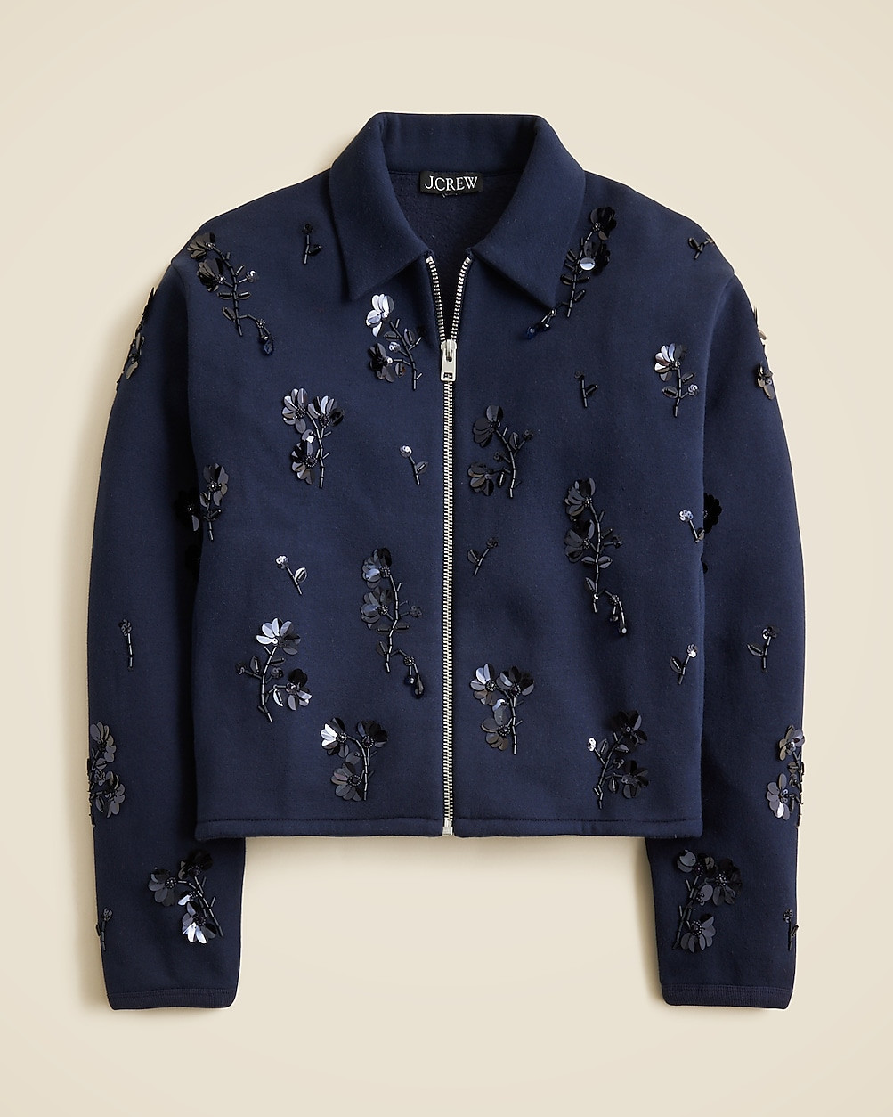 Embellished bomber jacket in heritage fleece | J. Crew US