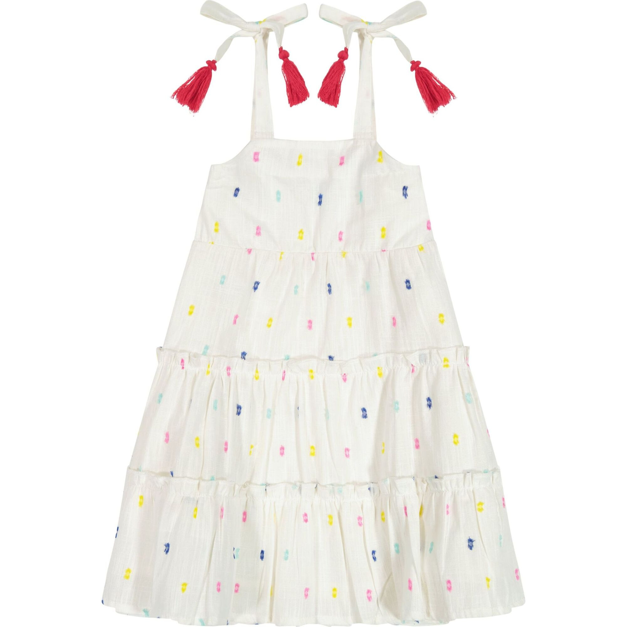 Bella Girl's Shoulder Tie Sundress Confetti Swiss Dot, White | Maisonette