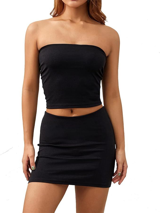 Women Sexy Bodycon Mini Skirt Set Halter Cutout Tank Crop Tops Y2K Two Piece Outfits Bandage Dres... | Amazon (US)