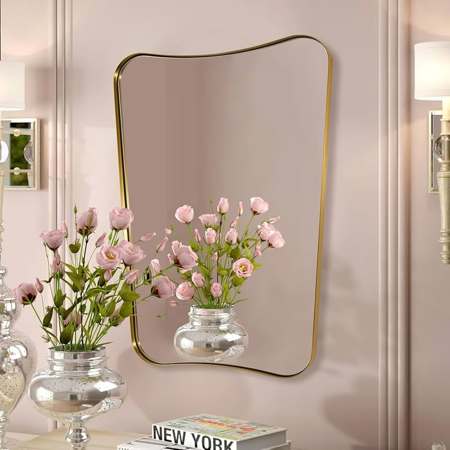 ANDY STAR Bathroom Vanity Mirror, Brushed Gold Mirror for Wall, 22x30 Irregular Wall Mirror, Gold... | Amazon (US)