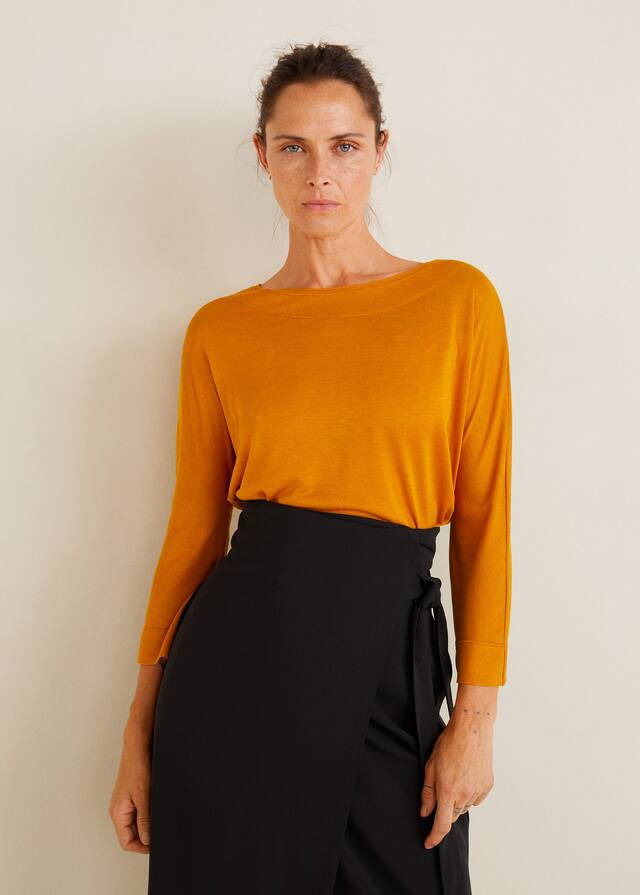 Soft fabric t-shirt - f foLong sleeve Women | MANGO (US)