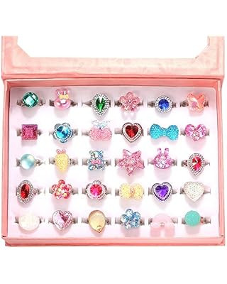 PinkSheep Little Girl Jewel Rings in Box, Adjustable, No Duplication, Girl Pretend Play and Dress... | Amazon (US)