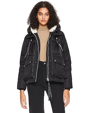 Orolay Women's Cropped Puffer Jacket - Patchwork Designed Down Coat Stand Collar Hooded Outerwear... | Amazon (US)