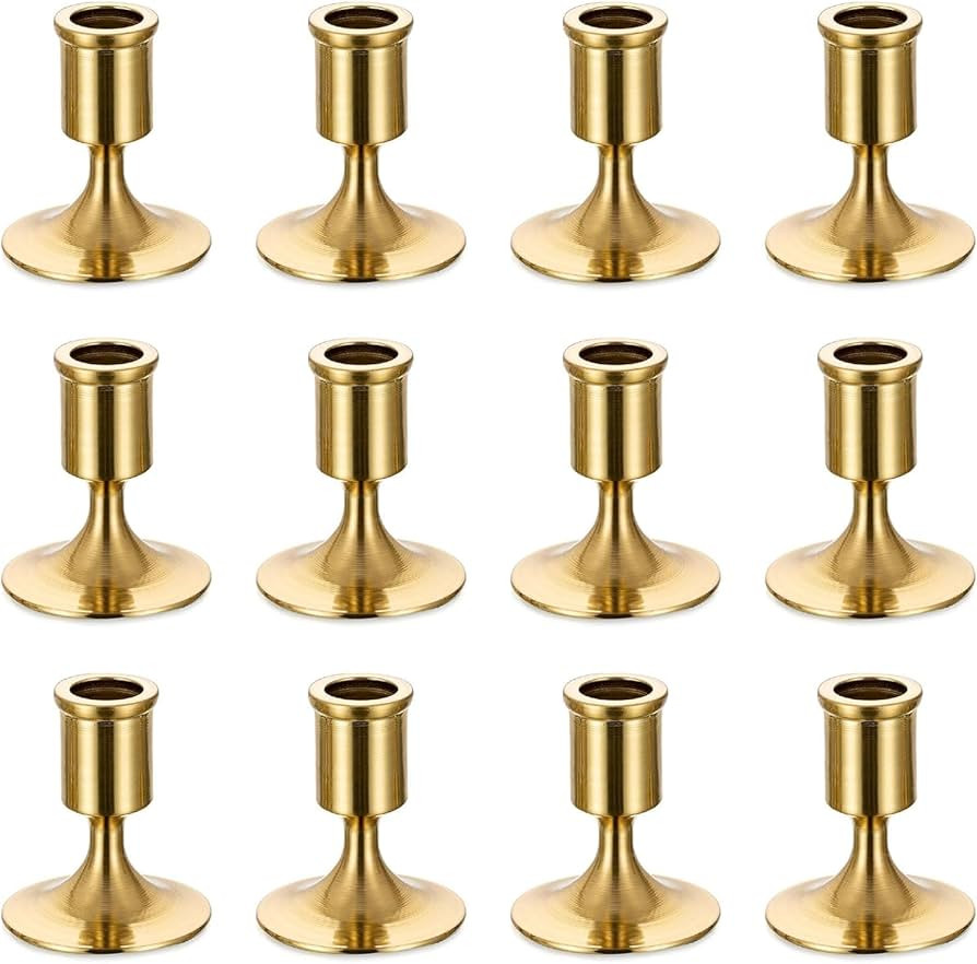 Romadedi Gold Candlestick Candle Holders for Taper, 12 PCS Gold Brass Color Candle Stick Candle H... | Amazon (US)
