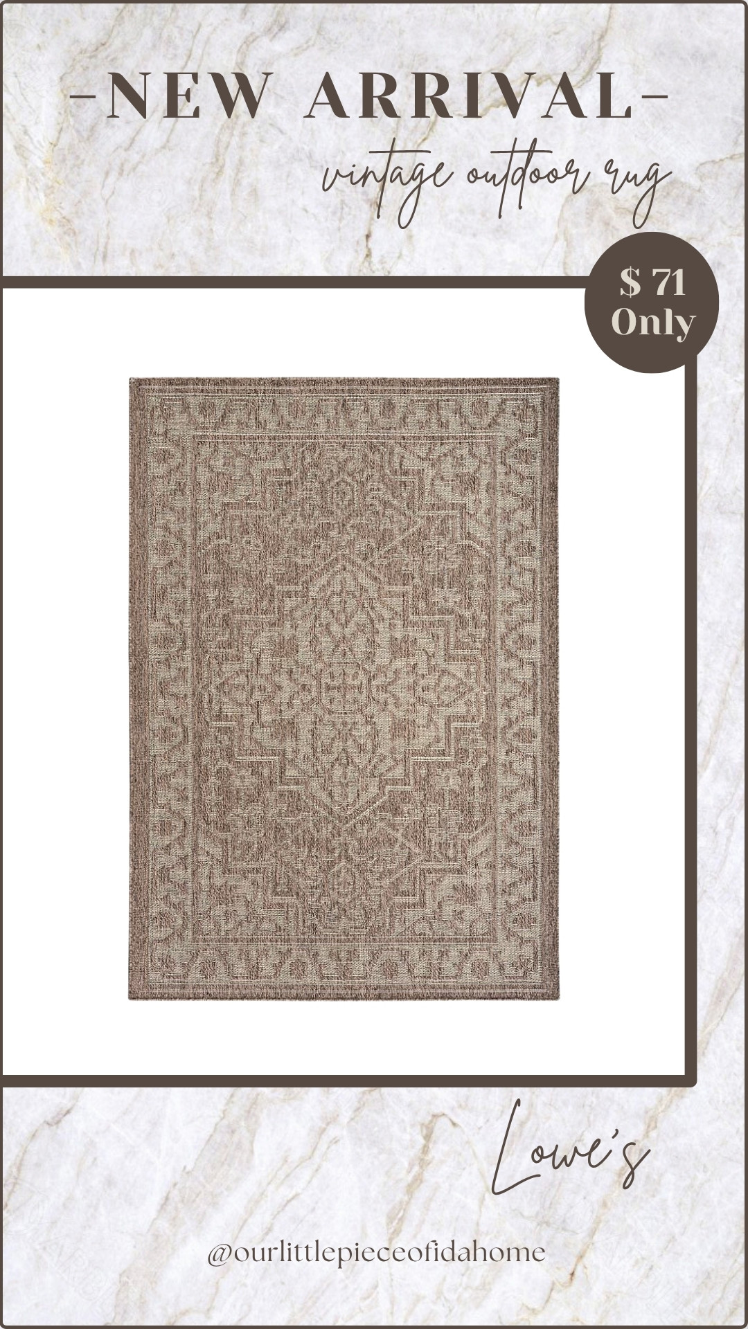 I’m linking this vintage-inspired outdoor rug because it brings the warmth and character of an indoor rug to a patio, porch, or outdoor seating area. The soft neutral tones work beautifully with layered planters, natural textures, and timeless outdoor decor.

I love pieces like this for creating an outdoor space that feels just as inviting as the inside of your home. Shop this new arrival and see why it’s quickly becoming one of my favorite outdoor finds.
@lowes

#LTKU #LTKHome #LTKSaleAlert