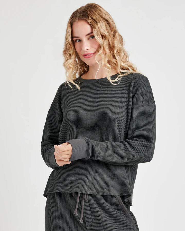 Alina Waffle Crop Sweatshirt | Splendid