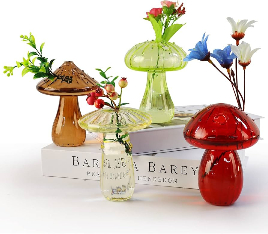 Amazon.com: 4 PCS Mushroom Shaped Glass Vase, Planters Clear Hydroponic Vase, Flowers Plants for ... | Amazon (US)