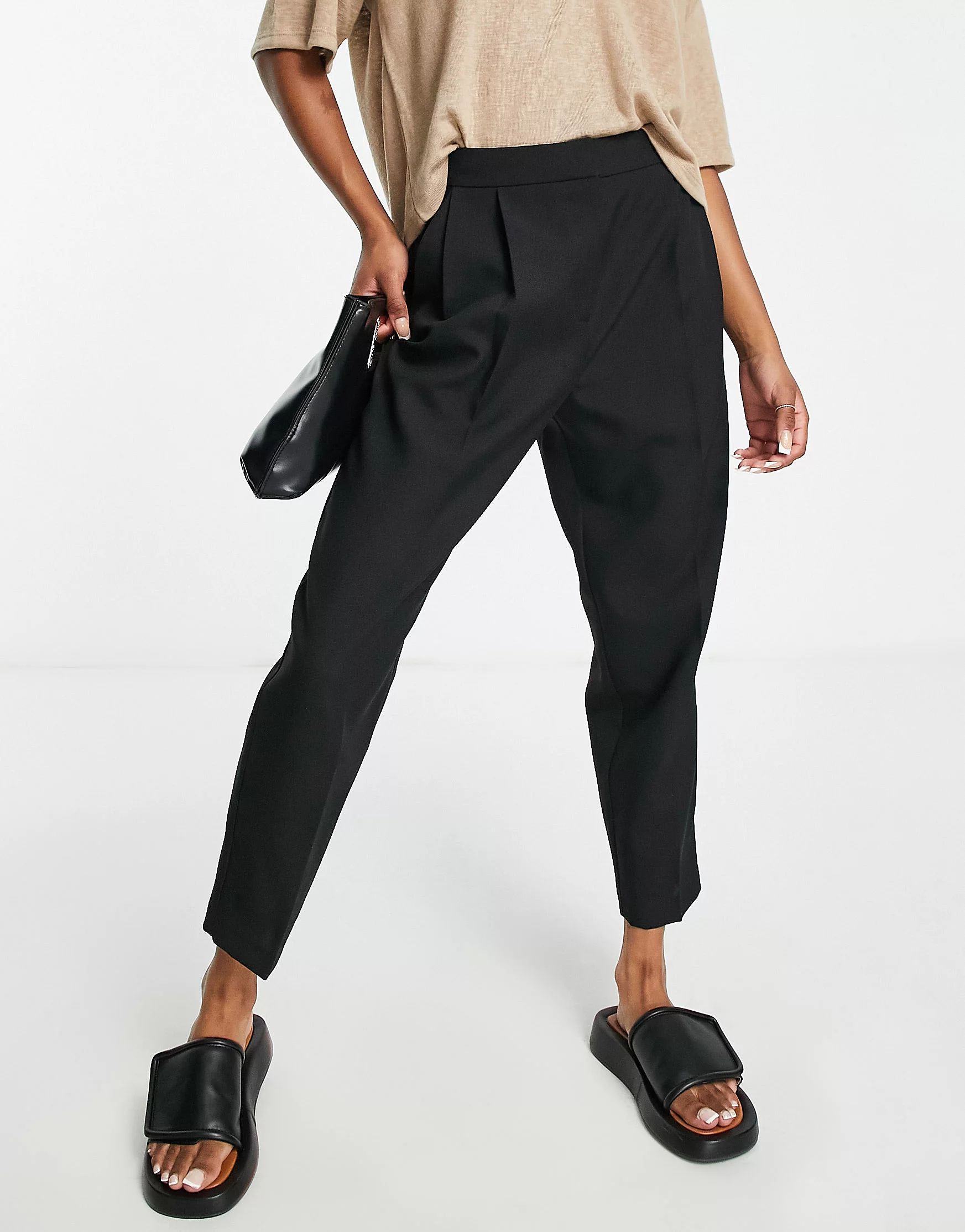 ASOS DESIGN Petite smart tapered pants in black | ASOS (Global)