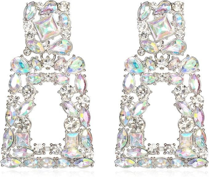 KELMALL Sparkly Rhinestone Rectangle Dangle Earrings for Women Crystal Geometric Drop Trendy Stat... | Amazon (US)