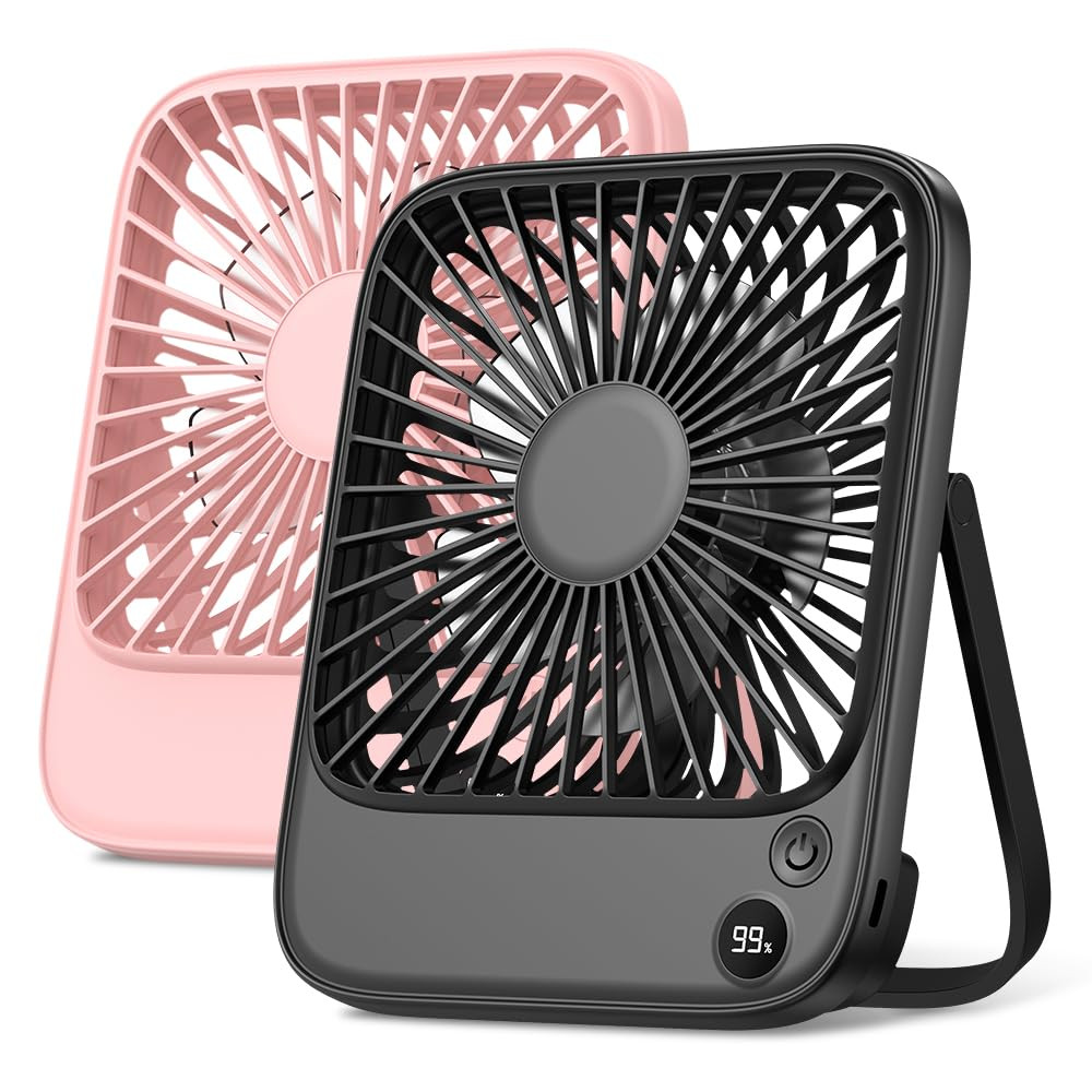 TOPK 2 Pack 5000mAh Portable Desk Fan, Ultra-thin Strong Wind Digital Display 4 Speeds Adjustable... | Amazon (US)