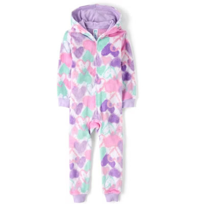 The Children's Place Girls Long Sleeve Heart Fleece One Piece Pajamas White L (10/12) | Target