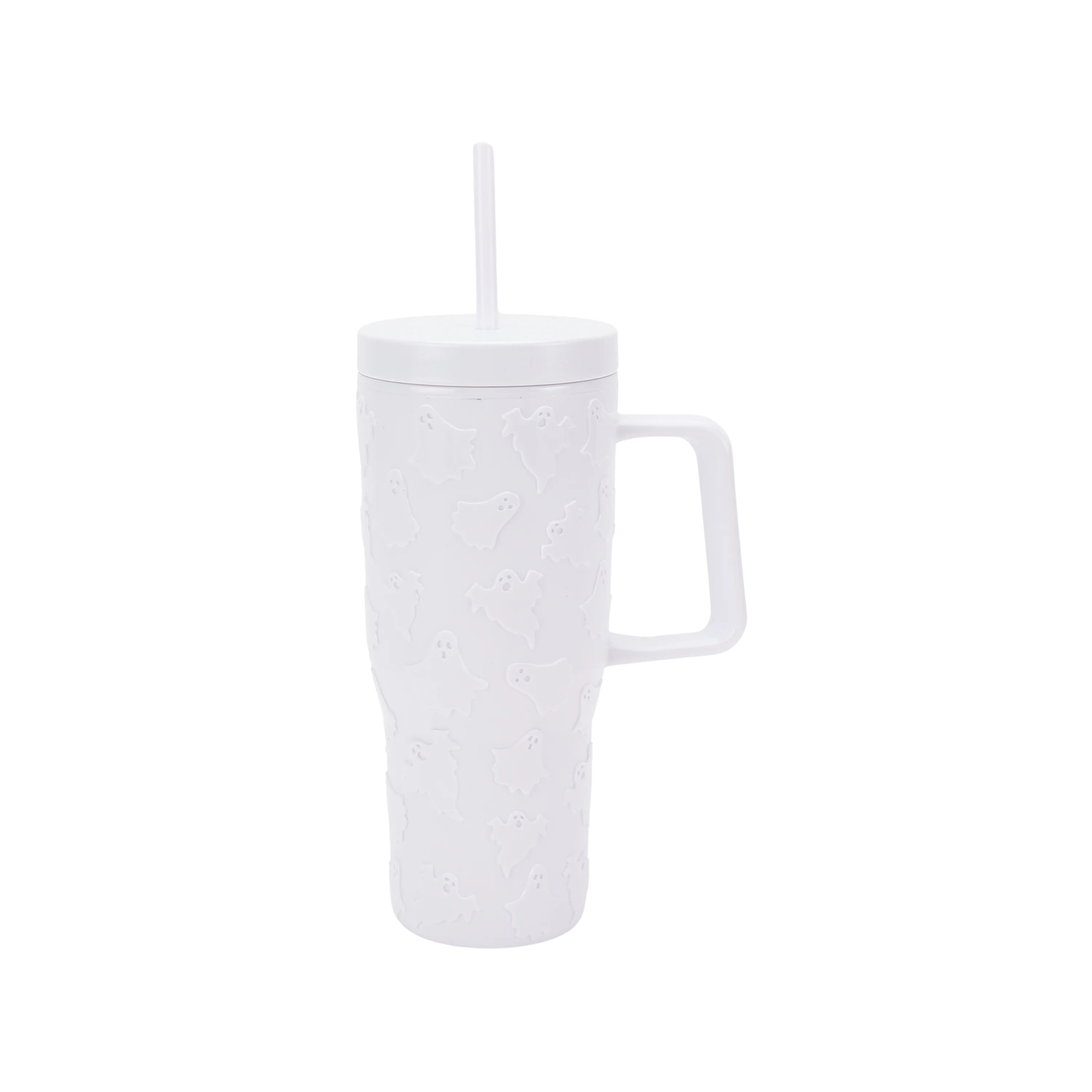 Way To Celebrate 30 Ounce Acrylic Double Wall Embossed Ghost Tumbler with Straw and Handle, White | Walmart (US)