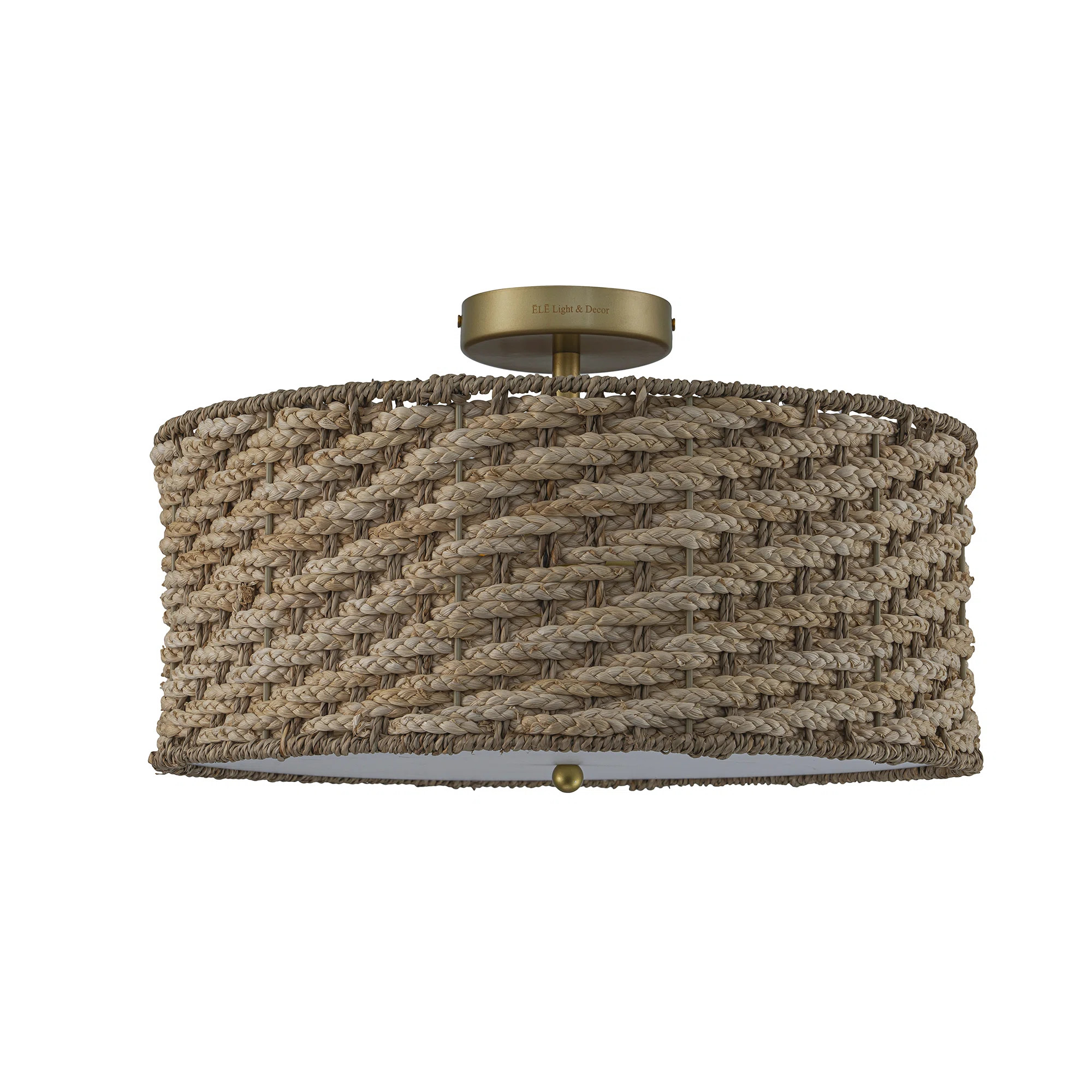 Tierra 3-Light Woven Semi Flush Mount Natural Rattan Ceiling Light In Brass 18Inch Wide | Wayfair North America