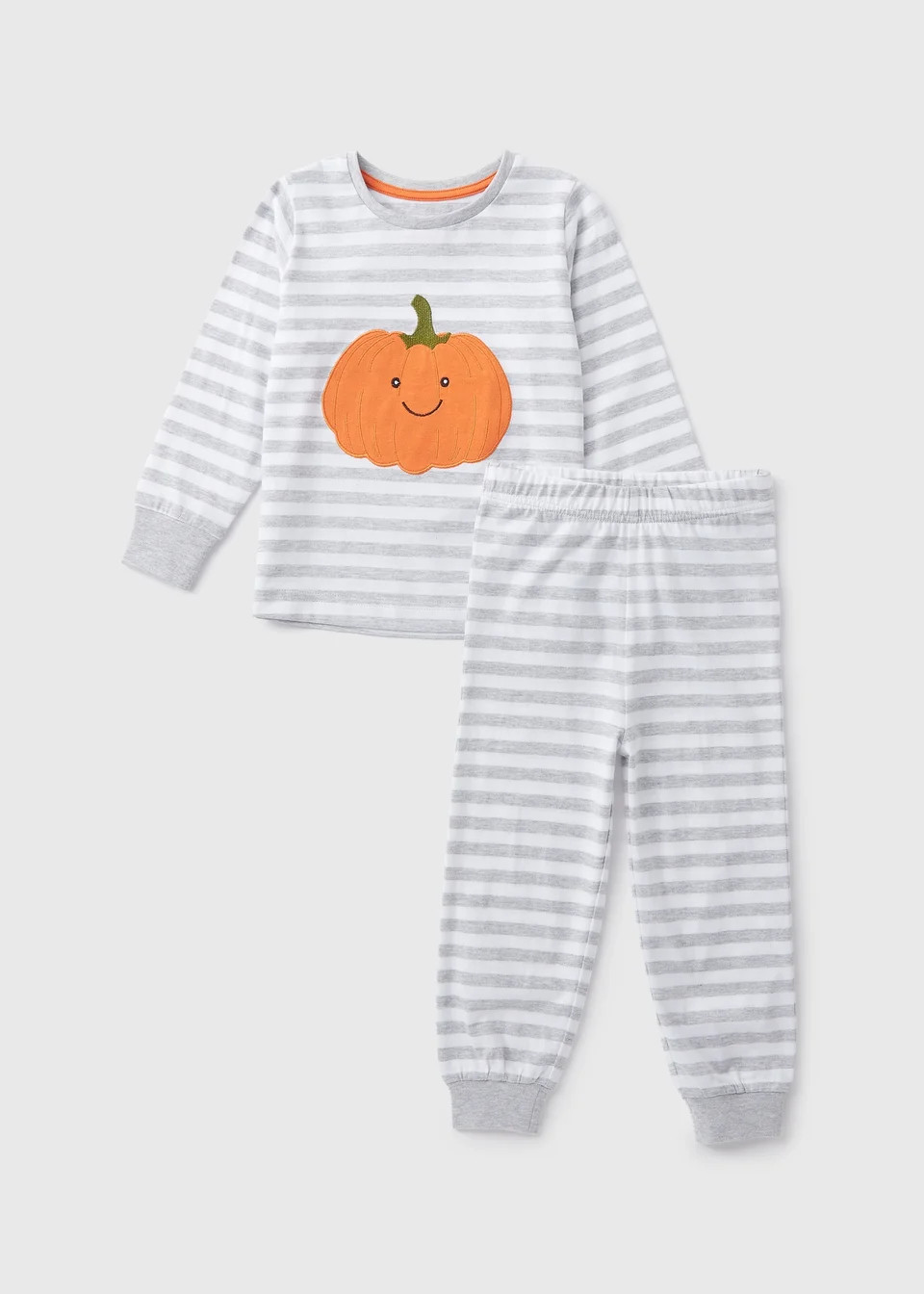 Unisex Grey Striped Pumpkin Pyjama Top & Bottoms Set (1-7yrs) | Matalan (UK)